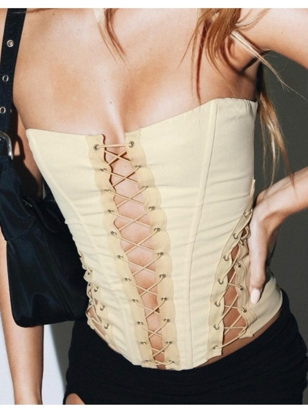 Princess Polly Strapless Lace-Up Corset Top in Cream